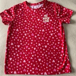 Big Kids Red Heart Print Short Sleeve Crew Neck T-Shirt Size XL 12-14